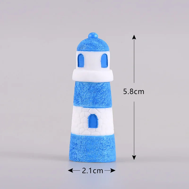 phare miniature résine pyramide blanc noir bleu rouge rayures horizontales artisanal decoratif porte fenetre