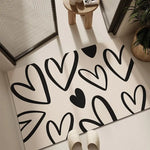tapis anti poussière rapide non glissant blanc noir coeurs moderne machine lavable