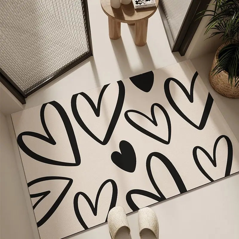 tapis anti poussière rapide non glissant blanc noir coeurs moderne machine lavable
