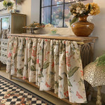 rideau floral vintage opalescent plante papillon blanc vert rouge maison