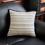 taies d'oreiller jacquard moderne rayures noires beige vert olive maison décoration écologique non toxique