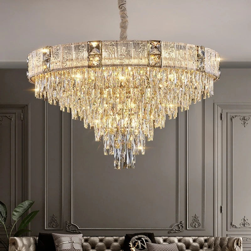 lustre cristal doré élégant luminaire suspendu classique strass salon cuisine hall d'hôtel luxe