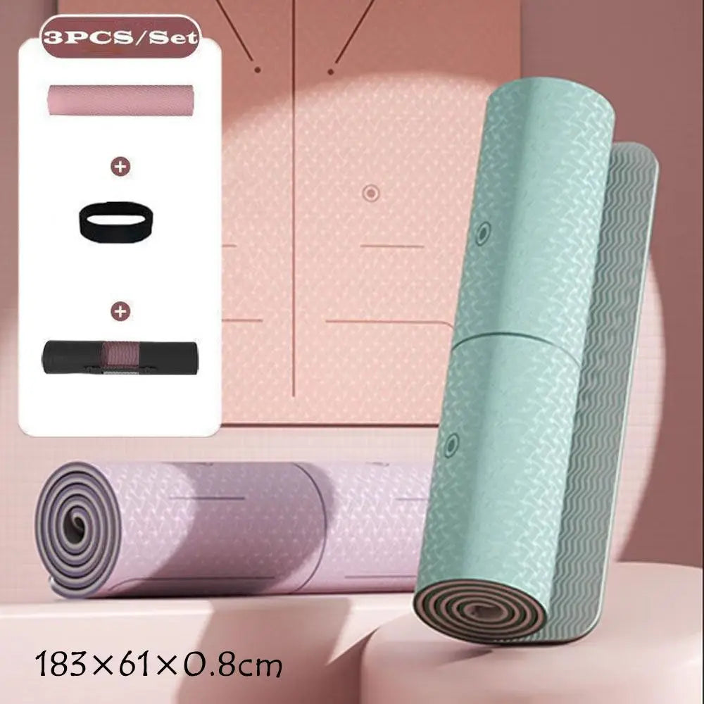 tapis yoga rose clair rayures horizontales anneau cordon moderne fonctionnel