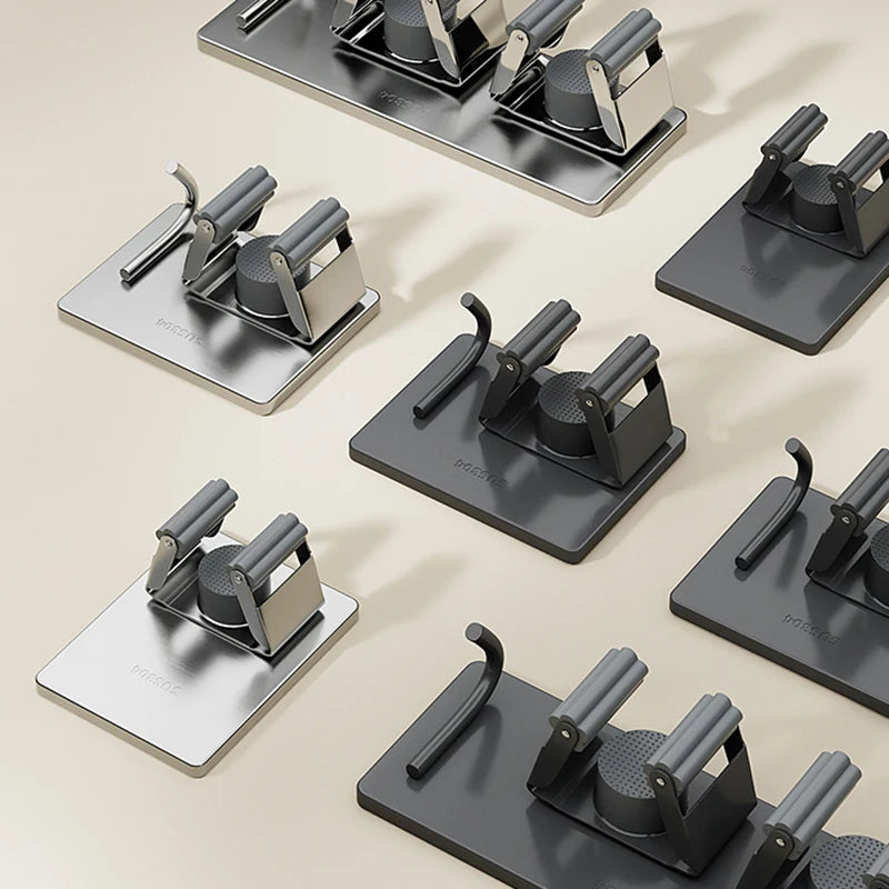 porte balai acier inoxydable adhésif mural moderne gris rangement salle bain étanche
