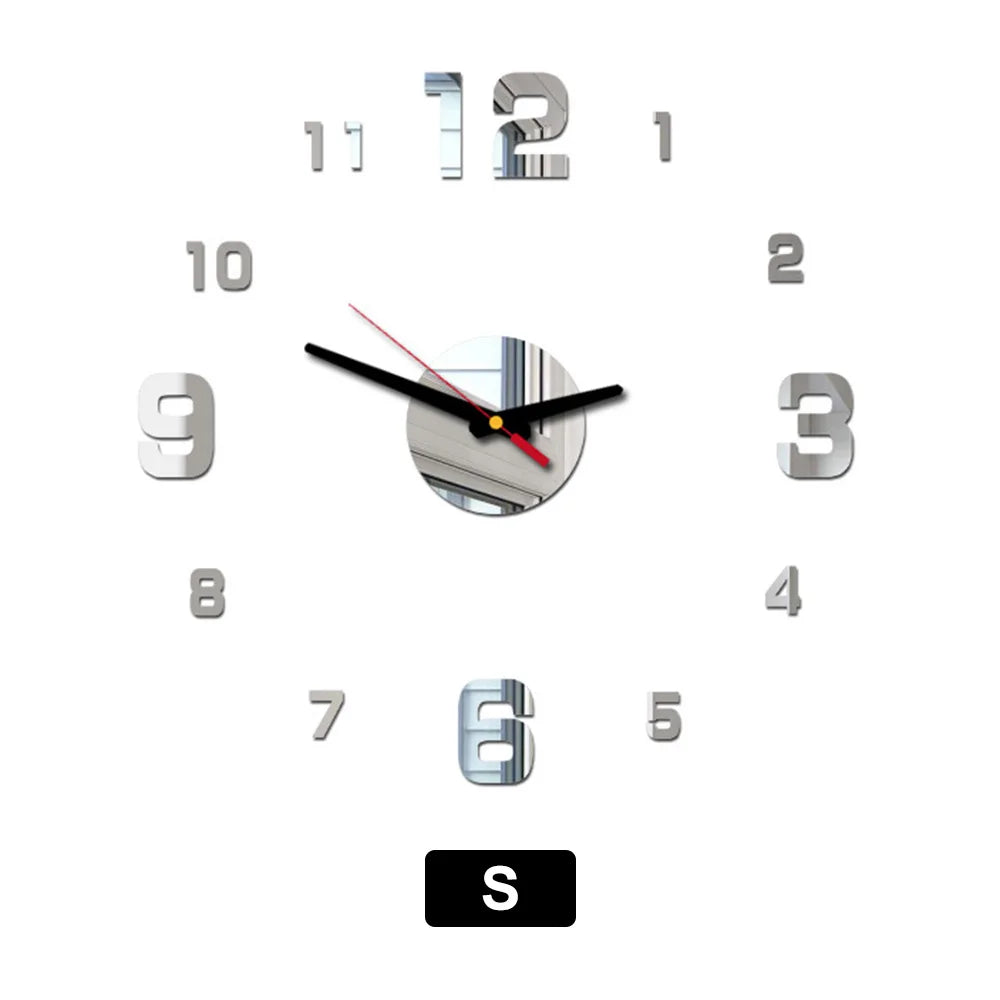 horloge murale moderne aiguille led transparente effet miroir noir argenté doré blanc minimaliste facile