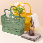 panier rangement vert jaune beige mailles losanges moderne utilitaire serviettes tulipes diffuseur arômes flacons