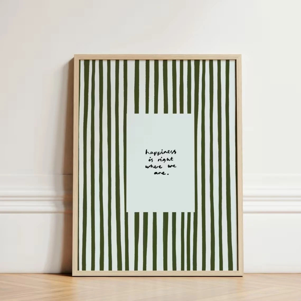 affiche murale moderne rayures vertes cadre bois décoration chambre salonVERT OLIVE MINIMALISTE