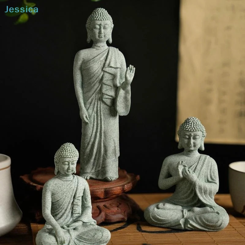 statues bouddha vert clair texture marbre classique décoration intérieure zen espace spiritualité pierre socle