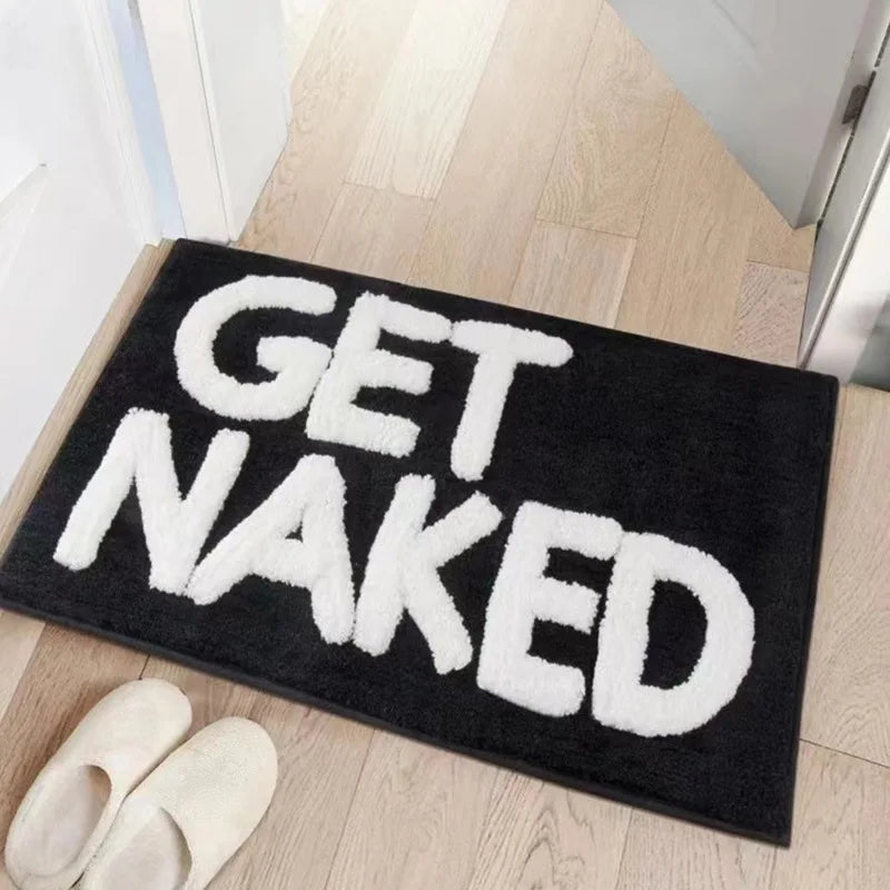 tapis bain moderne lettres GET NAKED noir blanc épais humeur 60x90cm respectueux environnement