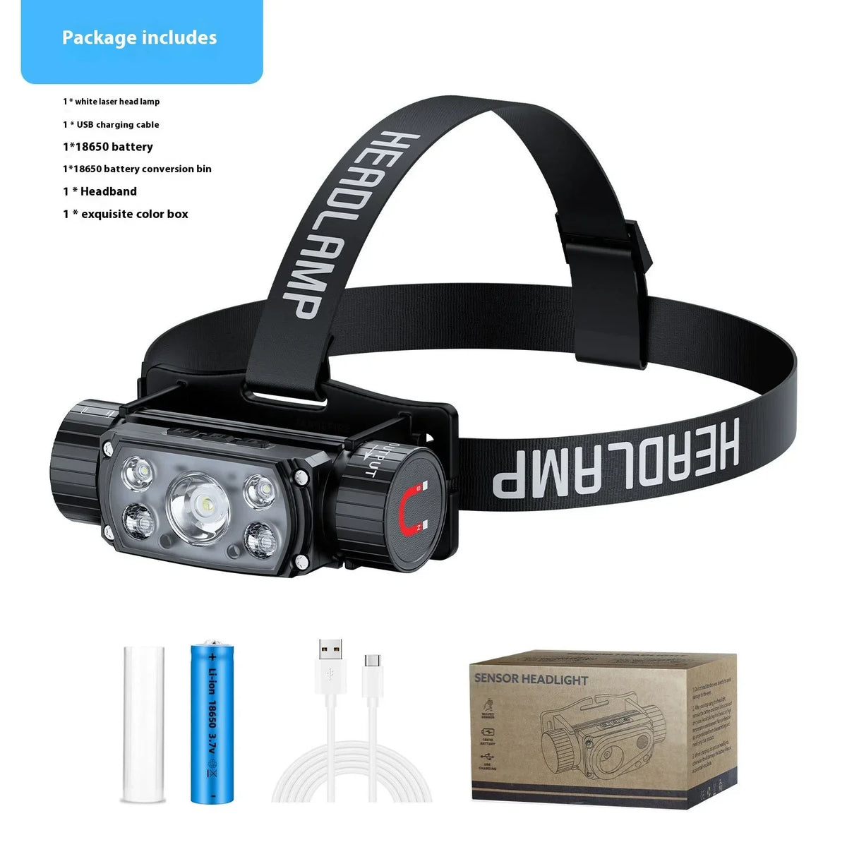 lampe frontale led rechargeable usb camping pêche hunting fishing biking caving running hiking