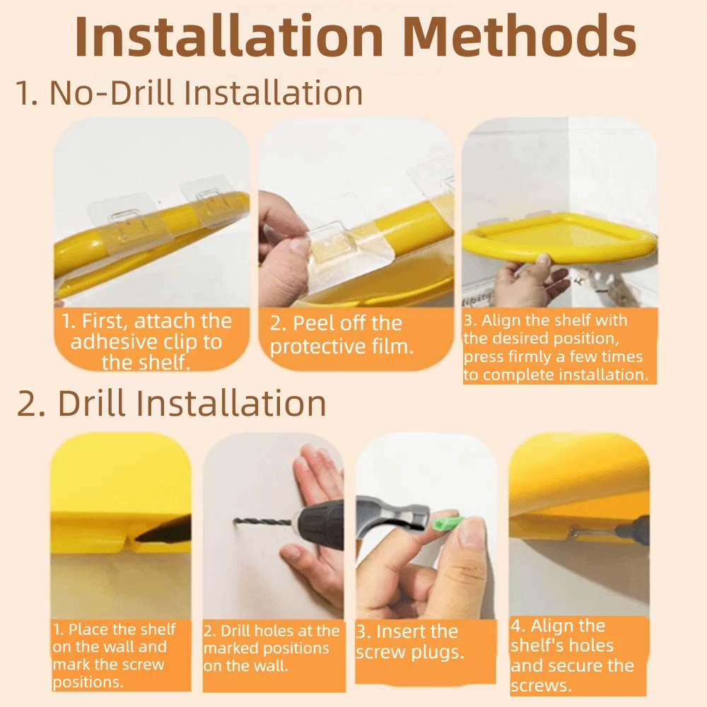 étagère salle bain rouge jaune moderne clips adhésifs pliable rangement angle