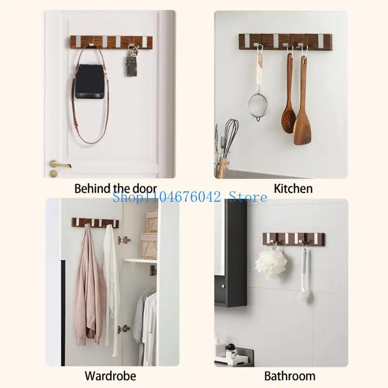 patère murale bois clair moderne six crochets adhésif gris ustensiles vêtements entrée