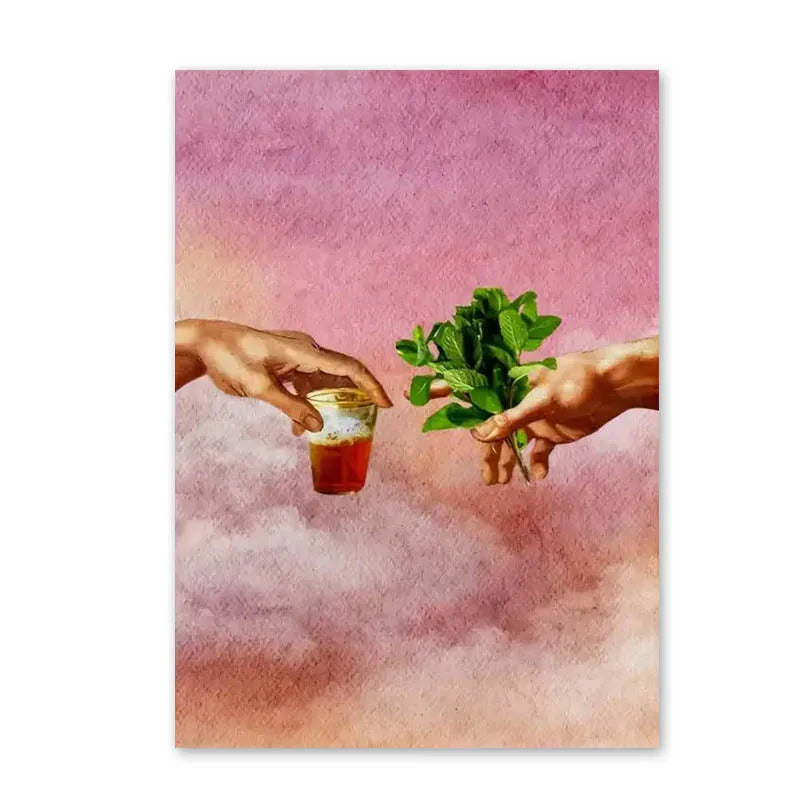 toile abstraite nuages moderne rose beige cadre bois décoration intérieure impression haute qualité digital
