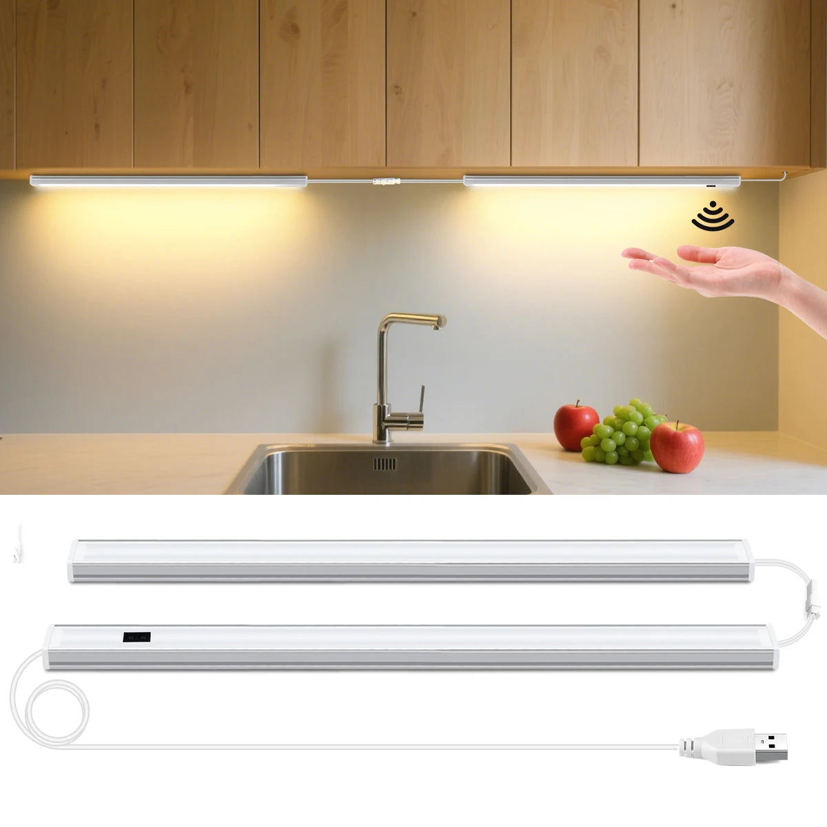 barre led 30cm 40cm 50cm adhésif blanc chargeur moderne nuit prise usb sens 90degrement