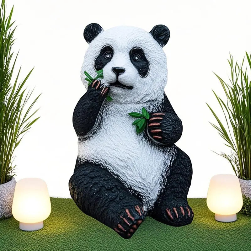 statues panda peluche lumineuses extérieures étanches noir blanc feuilles bambou moderne