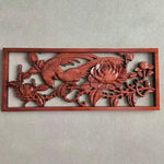 panneau decoratif bois sculpte oiseaux fleurs traditionnel chinois decoration murale rouge naturel