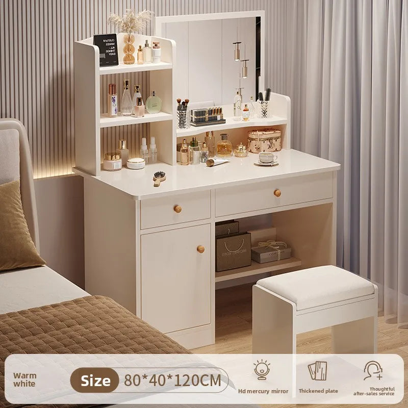 maquillage blanc moderne tabouret miroir led boites rangement texture bois