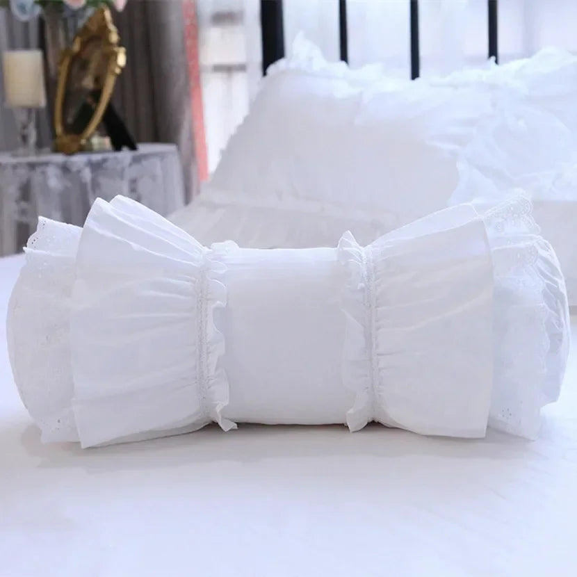 oreiller coton brodé dentelle fronces blanc décoratif romantique taie d'oreiller simple maison couverture coussin