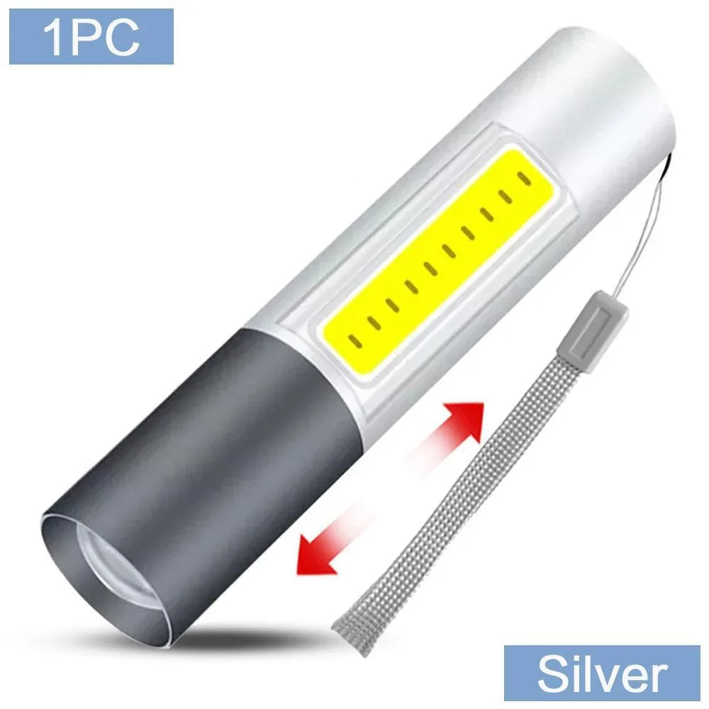 lampe torche rechargeable usb portable étanche modes commutation noir argenté moderne compact