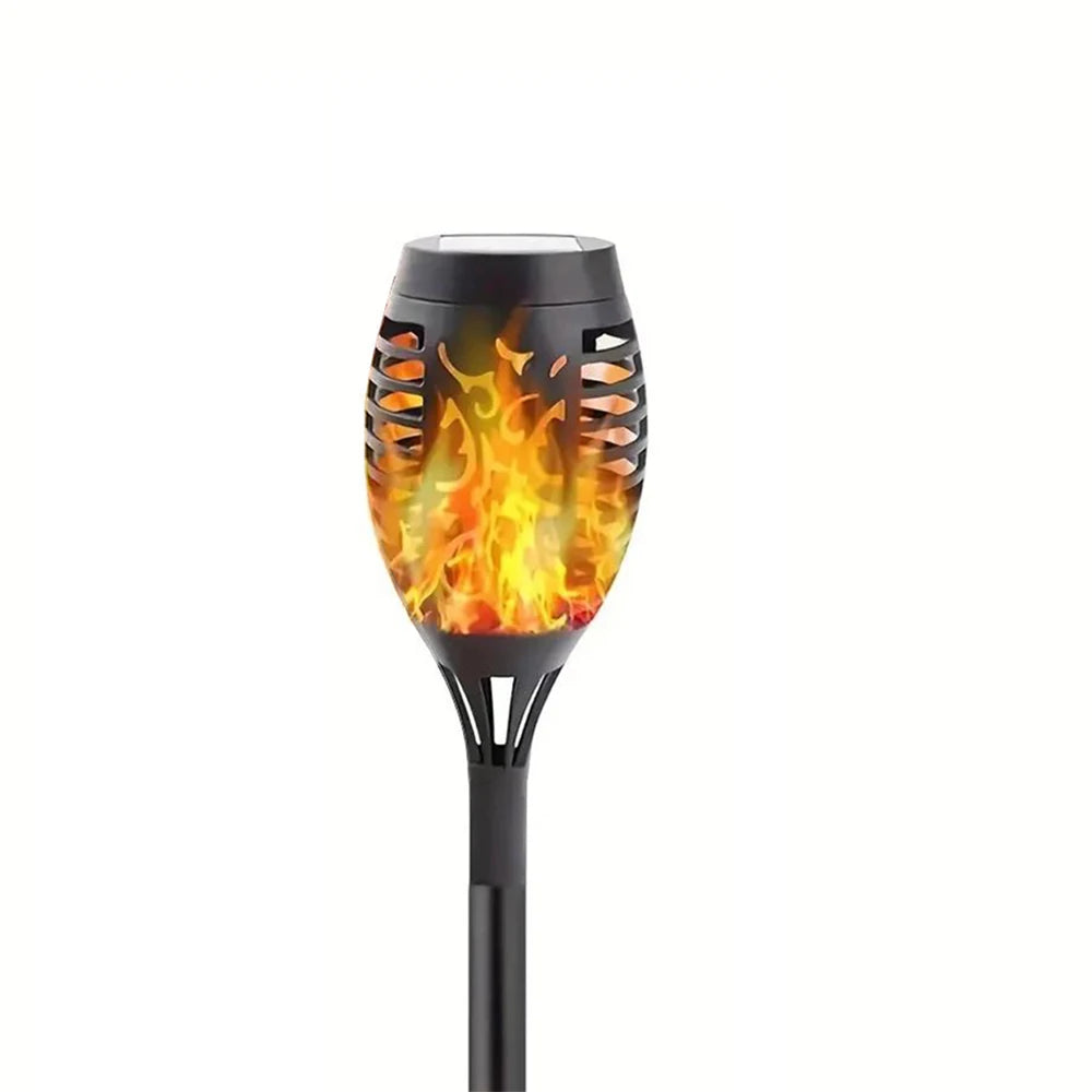 lanterne solaire 12 led flamme noire moderne décoration extérieure jardin patio fixée piquet motifs