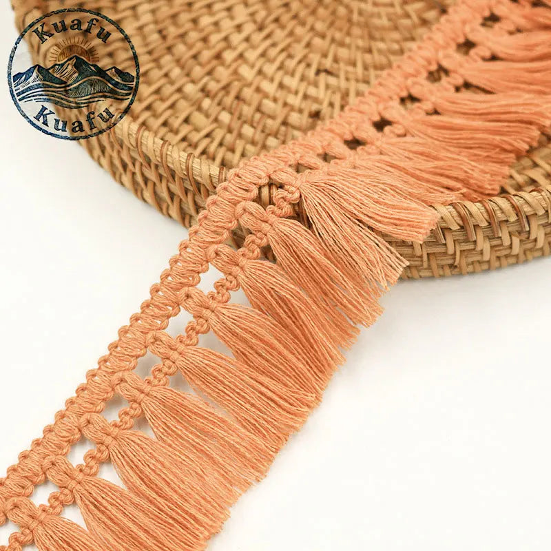 ruban macramé franges longues coton boho blanc noir décor intérieur artisanal DIY craft