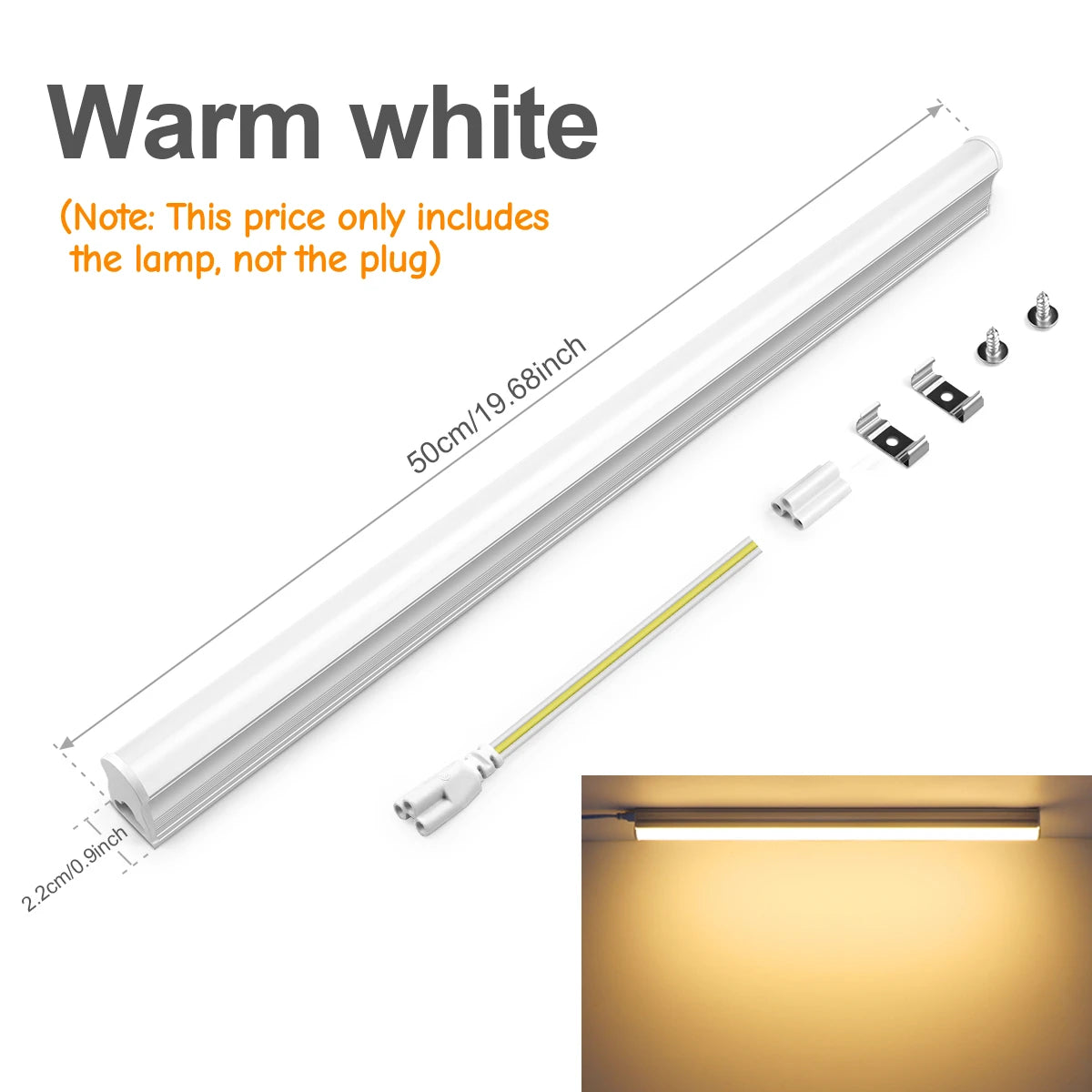 tube led blanc moderne 50cm lisse 2.2cm clips câble 15w 85v 265v