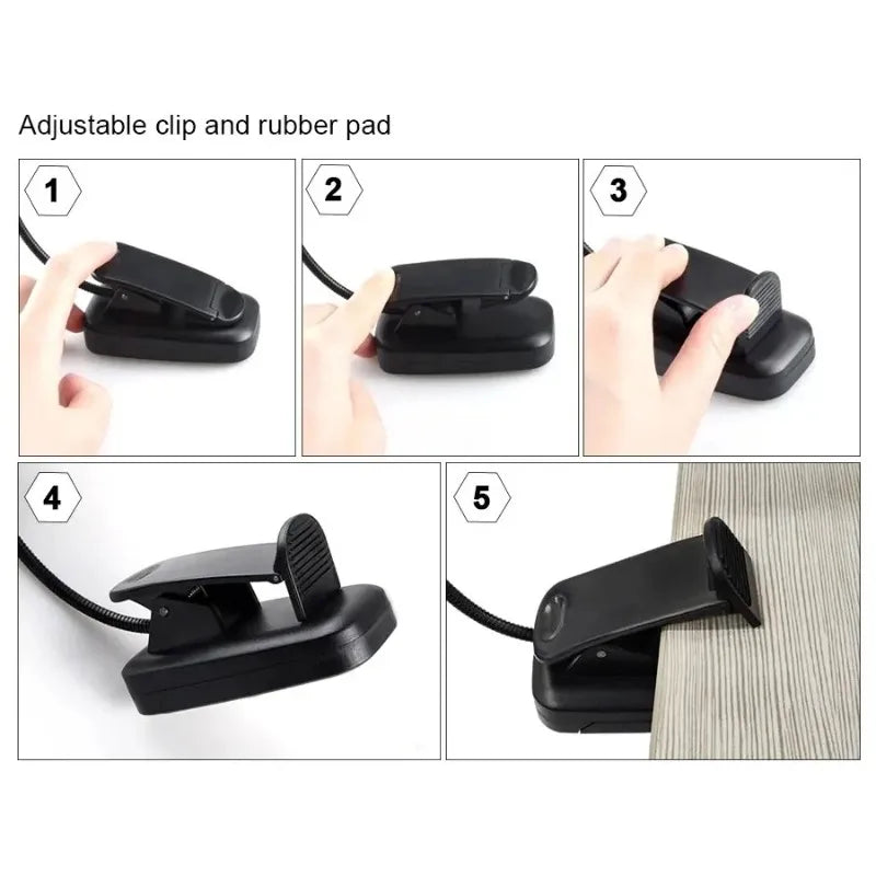 lampe lecture portable noir moderne clip batterie piles flexible étude chambre veilleuse