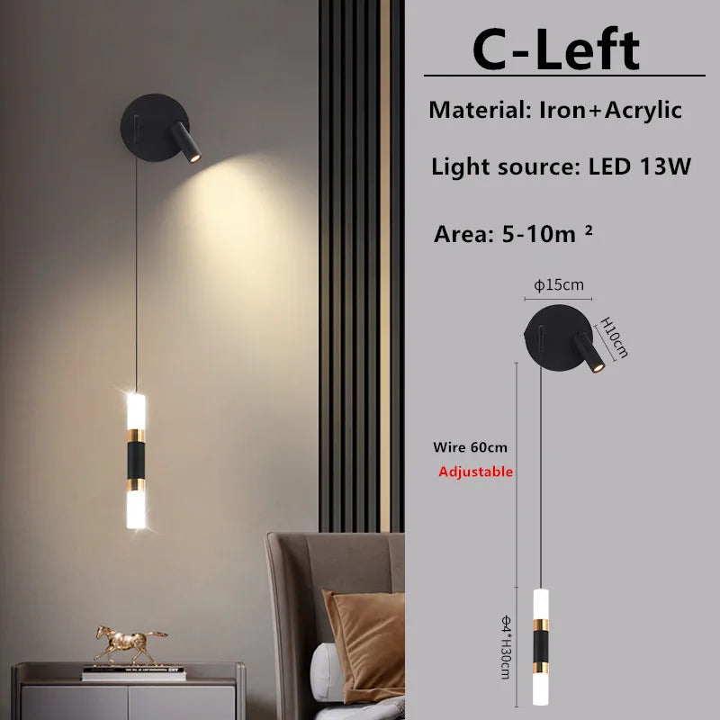 lampe murale moderne minimaliste noir éclairage quotidien fixée mur led chambre salon