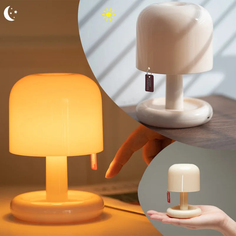 lampe table veilleuse rechargeable led orange beige moderne champignon