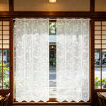 rideau floral japonais dentelle polyester translucide cadre bois chambre cuisine