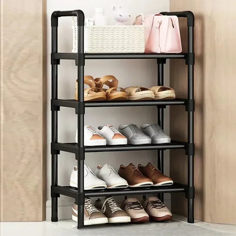 étagère chaussures métal noir moderne niveaux réutilisable facile chambre entrée placard