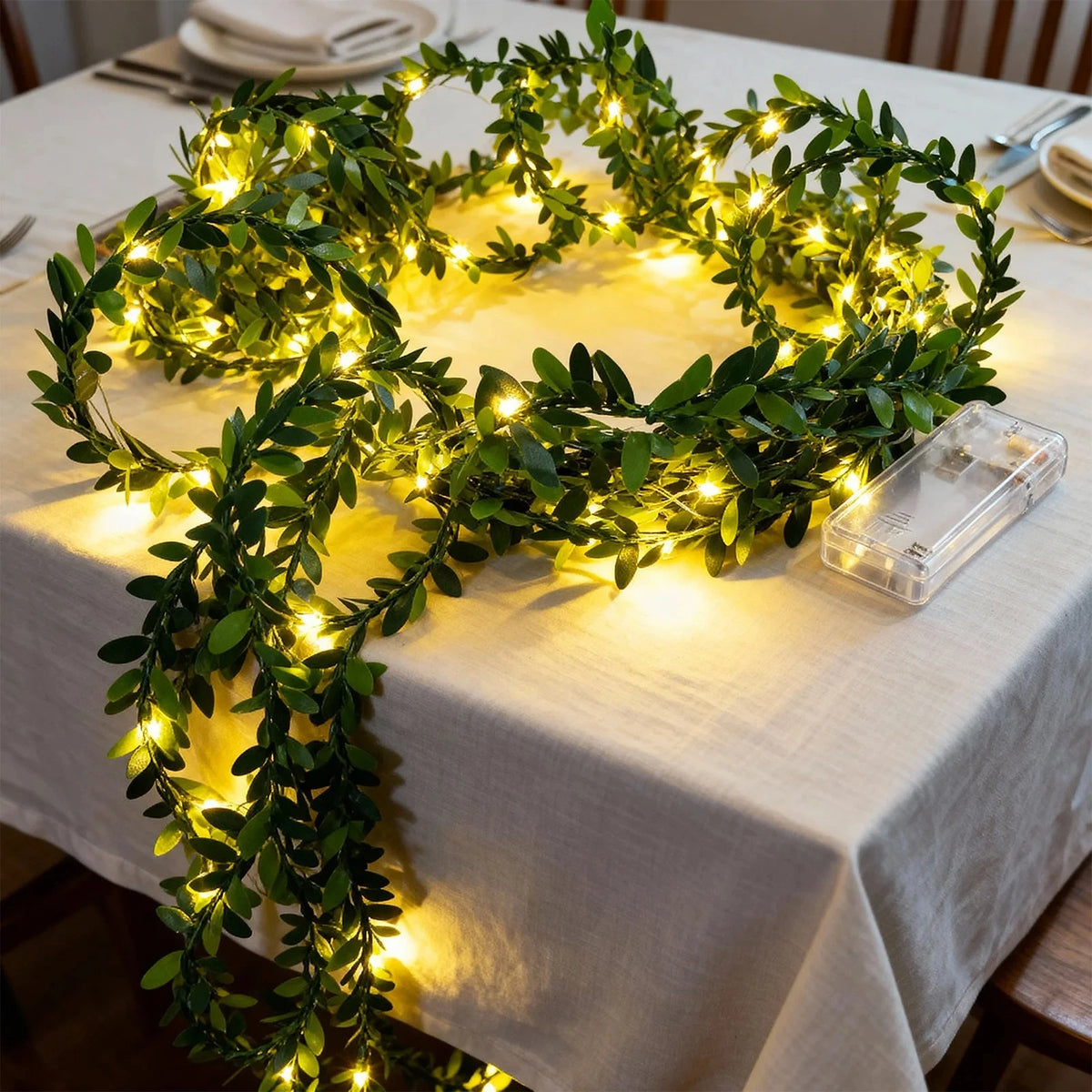 guirlande lumineuse feuilles vertes clips extérieure décoration naturelle maison fête
