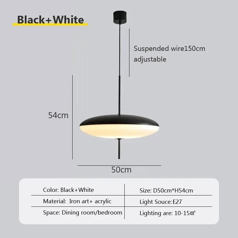 suspension lumineuse moderne minimaliste noir blanc câble rond plat mat