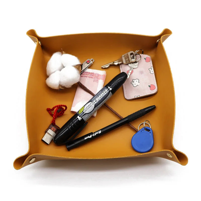 plateau rangement pliable simili cuir clés bijoux accessoires moderne