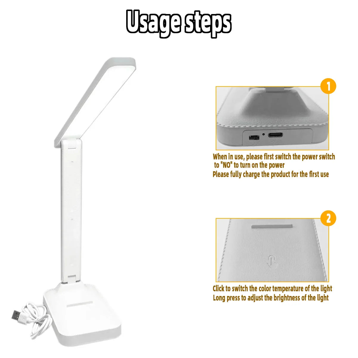 lampe pliable led rechargeable tactile luminosités blanc moderne sans fixation câble usb