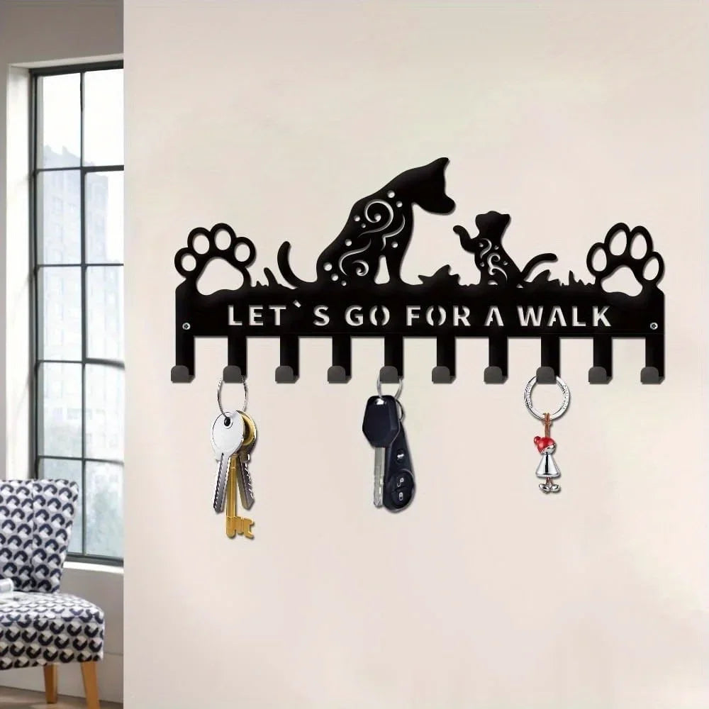 porte clés mural chiens stylisés noir moderne fixations clés supplémentaires