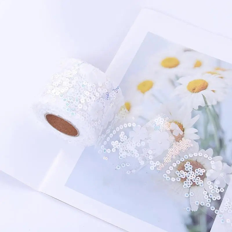 rubans decoratifs fleurs sequins transparents decor floral scintillant adhesifs rouleaux largeur six cm