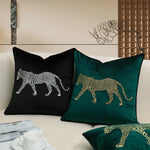 housse coussin brodée léopard velours élégante noir vert décorative maison voiture 45x45cm 30x50cm fixations