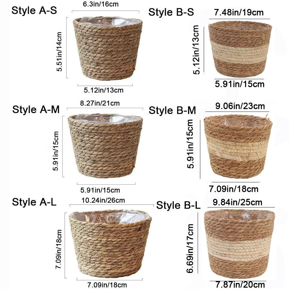 paniers tissés main rustiques différents naturel beige clair intérieur extérieur