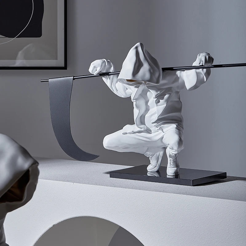 sculpture moderne statue homme hoodie faux noire blanc décoration intérieure abstraite minimaliste