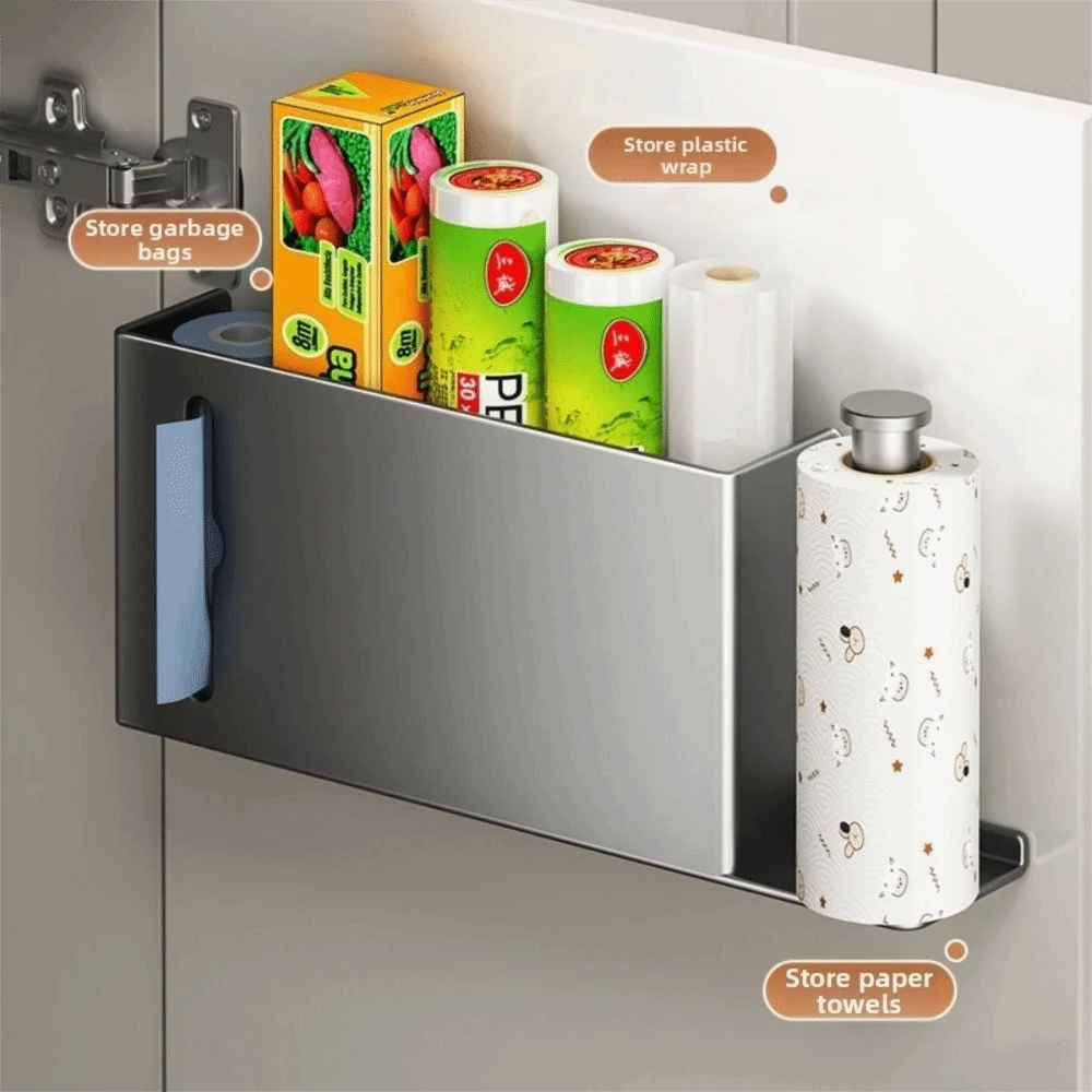 support mural adhésif gris moderne rangement papier toilette plastique sacs poubelles multifonction humidité résistance