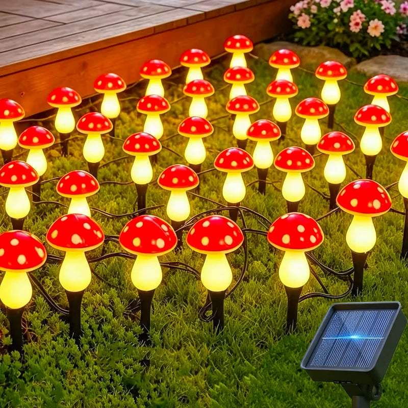 lumière solaire led champignon rouge points modernes jardin blanc jaune fixations piquets cordonnier modes