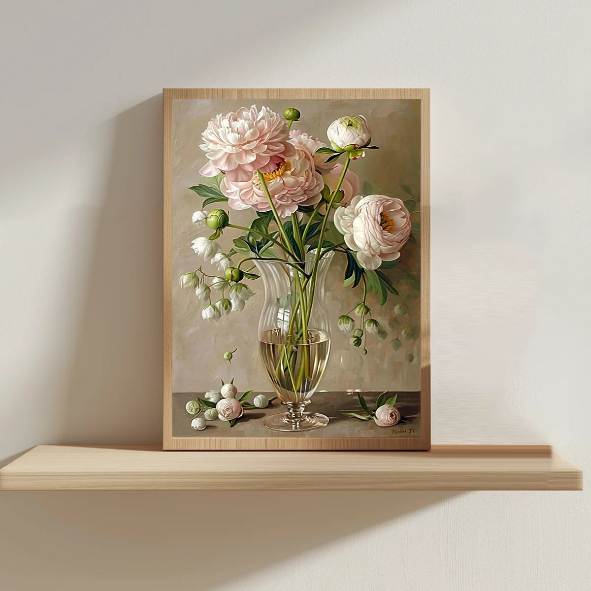 tableau brodé fleurs bouquet vase transparent peinture huile cadre bois décoration murale tissu 11ct