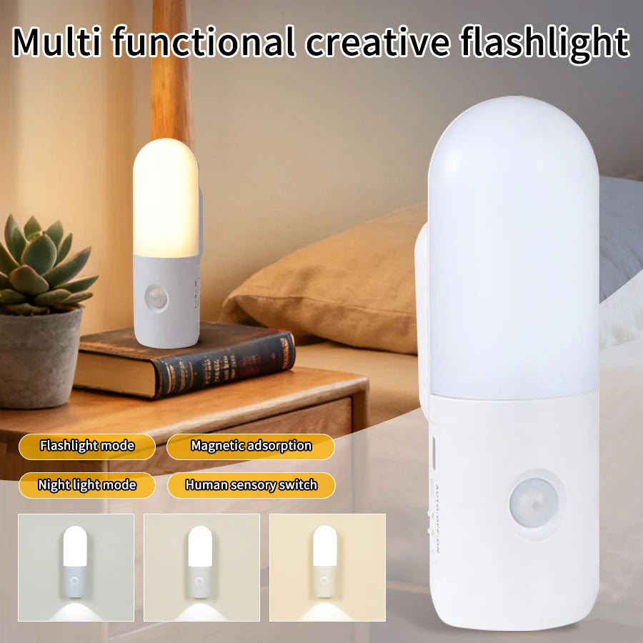 veilleuse led détecteur mouvement lampe murale magnétique rechargeable blanc moderne minimaliste chambre couloir