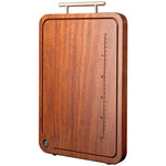 planches découper bois marron grain visible placage moderne rustique graduée poignées métalliques couteaux anti