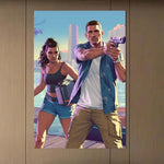 affiche jeu vidéo grand theft auto vi multicolore personnages scènes verte bleue moderne artwork
