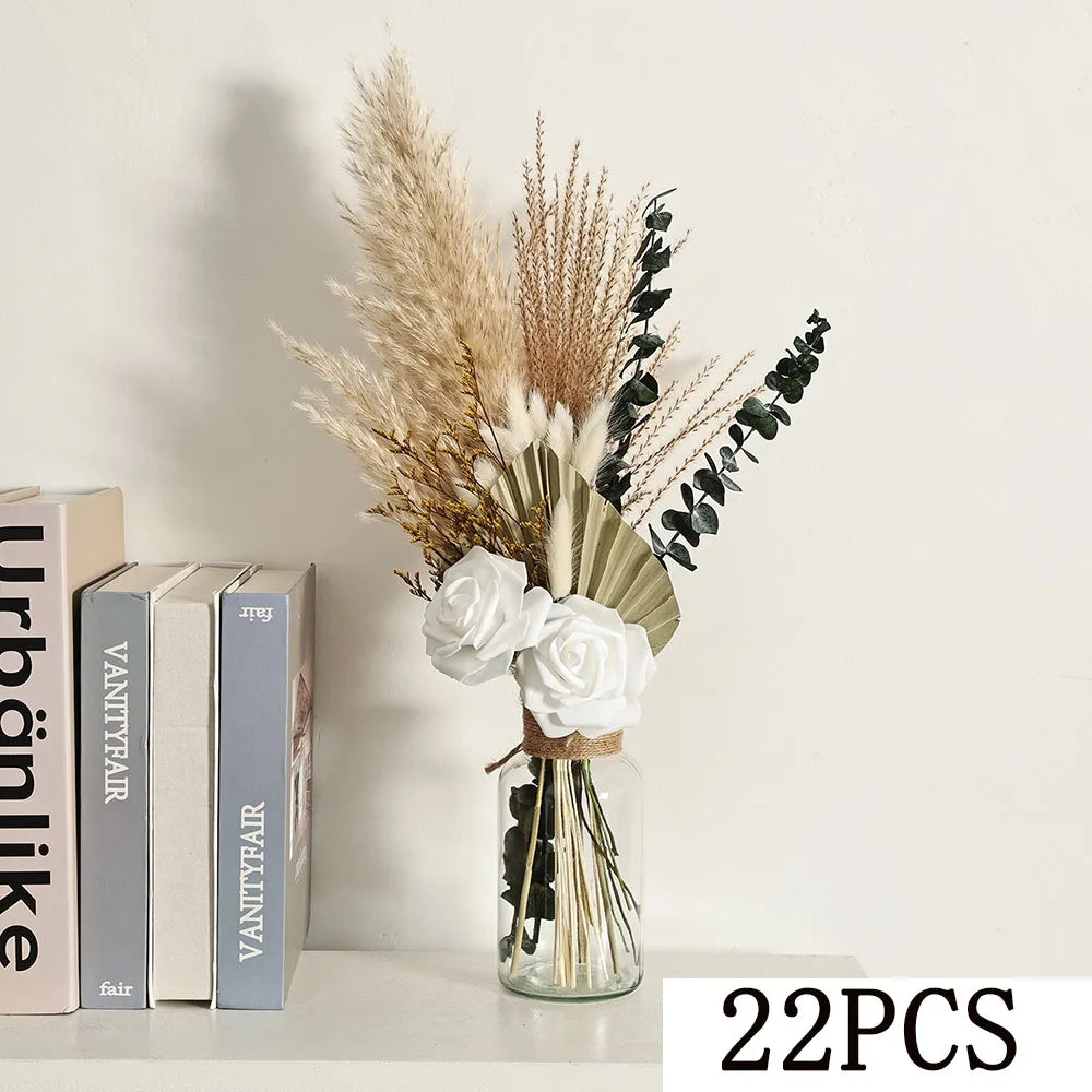 décoration boho bouquet fleurs séchées pampas roses artificielles anniversaire mariage