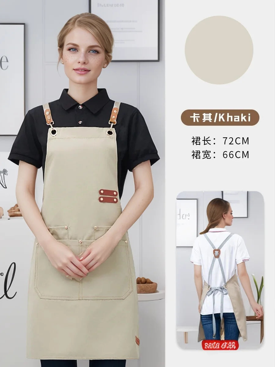 tablier cuisine marron vert beige uni classique poches boucles métalliques imperméable professionnel nettoyage