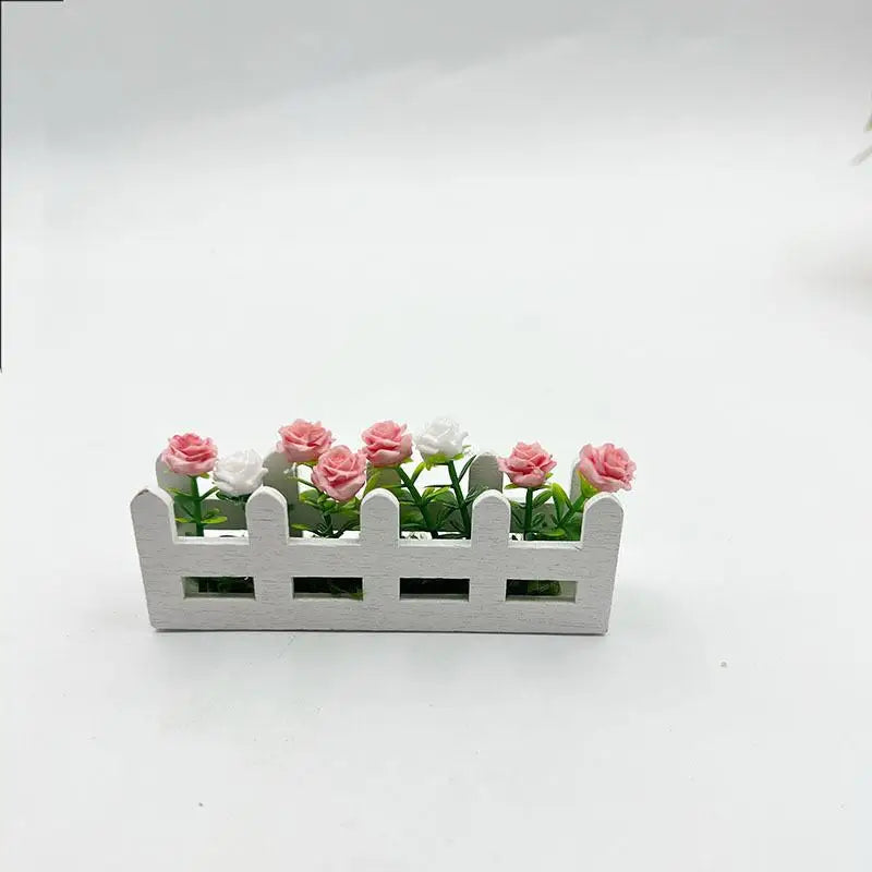 fleurs artificielles miniature jardin decoration pot rose blanche bleue verte