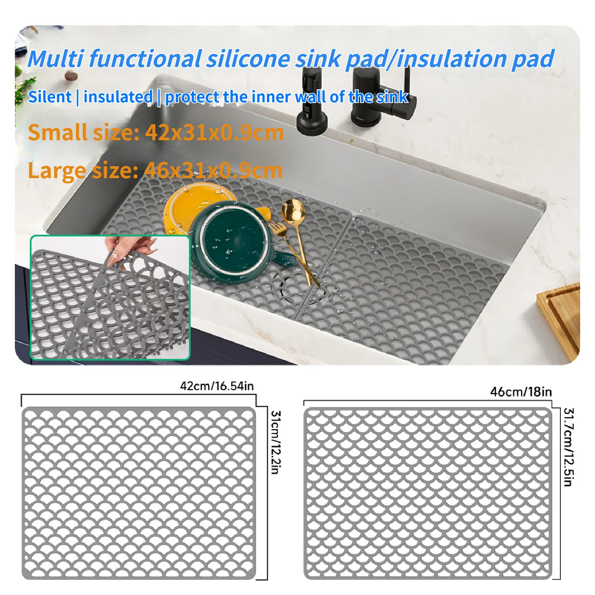 tapis drainage silicone coquillage moderne gris fond évier résistant rayures epais